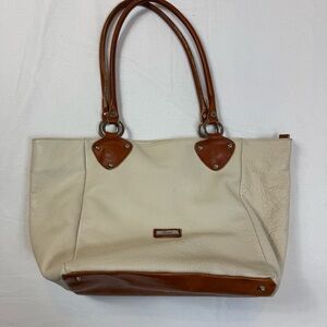 Cristina Made in Italy Genuine Leather Cream and Brown Tote Bag